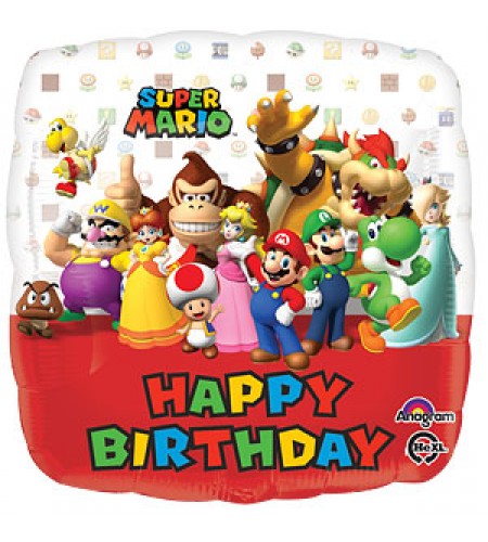 BALÃO METALIZADO HAPPI BIRTHDAY SUPER MARIO 18"
